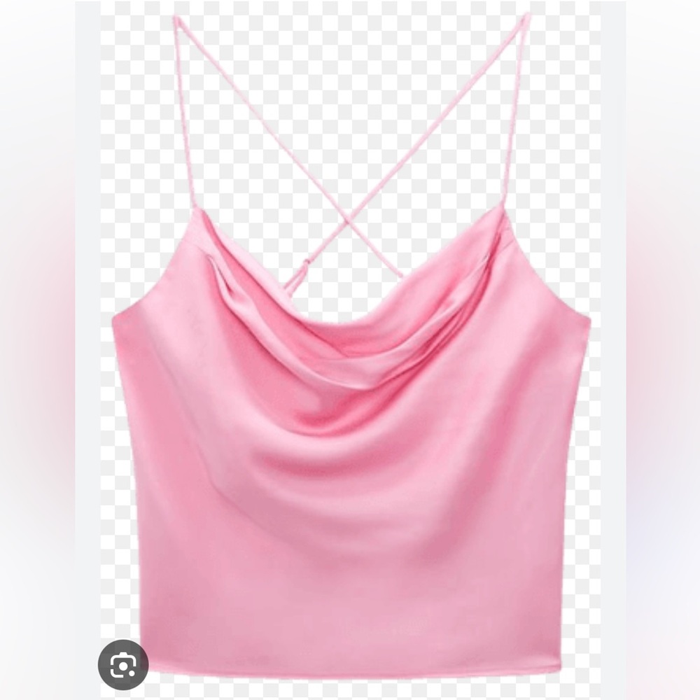 Zara Satin Effect Draped Front Camisole Tank Top Baby Pink
